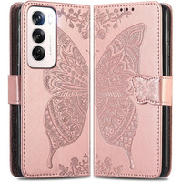 Flip case for Oppo Reno 12 Pro, Butterfly, pink rose gold