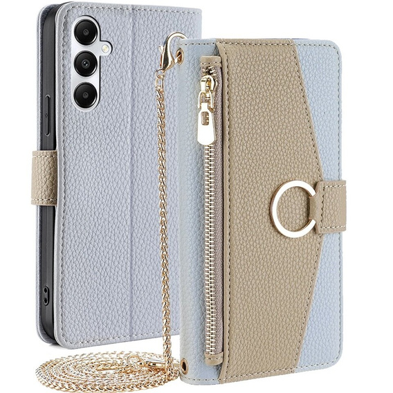 Flip case for Samsung Galaxy A05s, Wallet Zipper Pocket, with mirror, blue