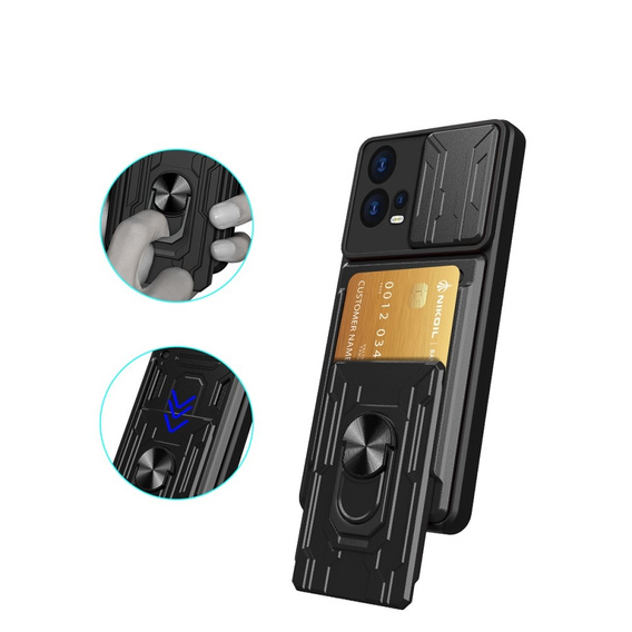 Armored case for Motorola Edge 30 Fusion 5G, Camera Slide Card Slot, black