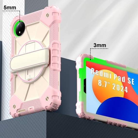 Children's case for Xiaomi Redmi Pad SE 8.7", armored with strap, pink