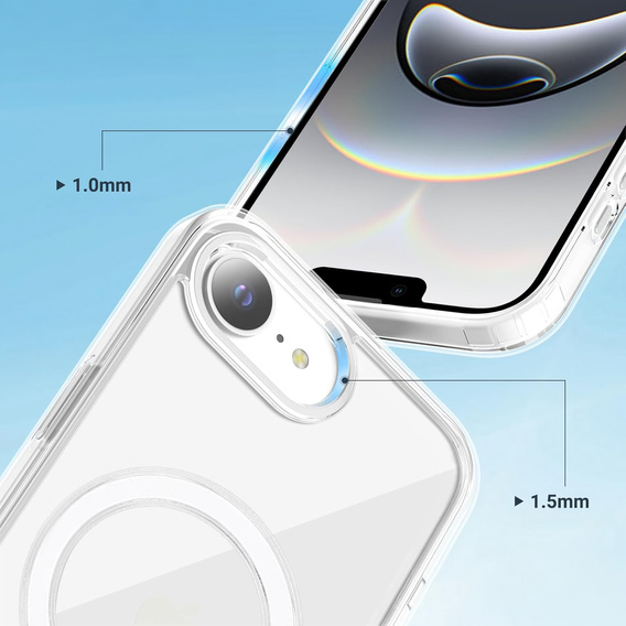 MagSafe Magnetic Case for iPhone 16E, ERBORD CrystalMag, transparent + Glass for screen