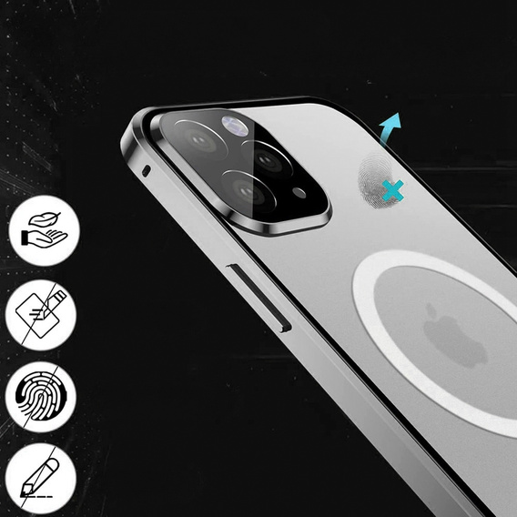Magnetic Dual Glass MagSafe case for iPhone 14 Pro Max, silver