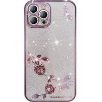 Case for iPhone 13 Pro Max, Glitter Flower, purple