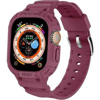Sillicone Stripe with case for Apple Watch Ultra 49mm, Purplish Red