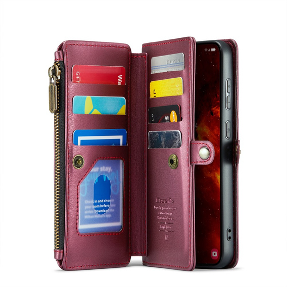 Case CASEME for Samsung Galaxy S24 FE, RFID Leather Wallet, with shoulder strap, red