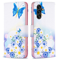 Flip case for Samsung Galaxy A55 5G, Wallet, Butterfly & Flowers, white