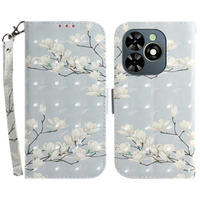 Flip case for Infinix Hot 40i, Wallet, Magnolia Flowers grey