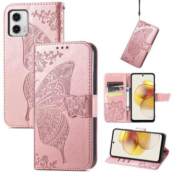 Flip case for Motorola Moto G73 5G, Butterfly, pink rose gold