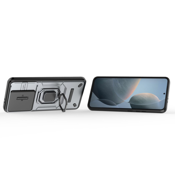 Case for Xiaomi Poco F6 Pro, KickStand Camera Lens, grey