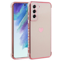 Case for Samsung Galaxy S21 FE, Electro heart, pink rose gold