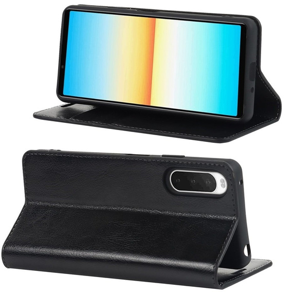 Flip case for Sony Xperia 10 IV, Split Leather Wallet, black