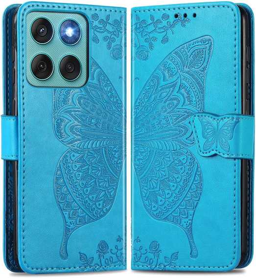 Flip case for Motorola Edge 60 / 60 Fusion, Butterfly, blue