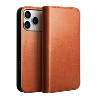 QIALINO Genuine Cow Leather flip case for iPhone 17 Pro Max, brown