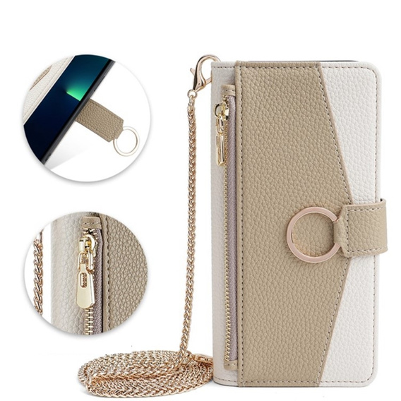 Flip case for Motorola Edge 40 Neo 5G, Wallet Zipper Pocket, with mirror, white