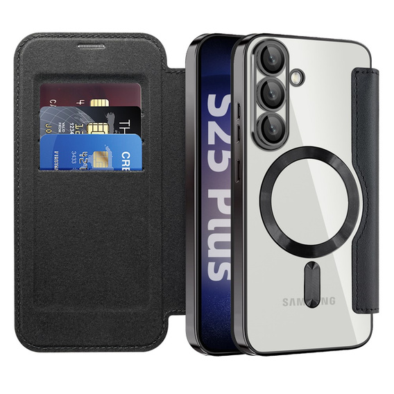 Flip case for Samsung Galaxy S25+ Plus, RFID Rhombus Wallet MagSafe CamShield, black