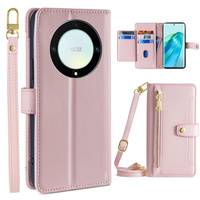 Flip case for Honor Magic5 Lite, Wallet Zipper Pocket, pink