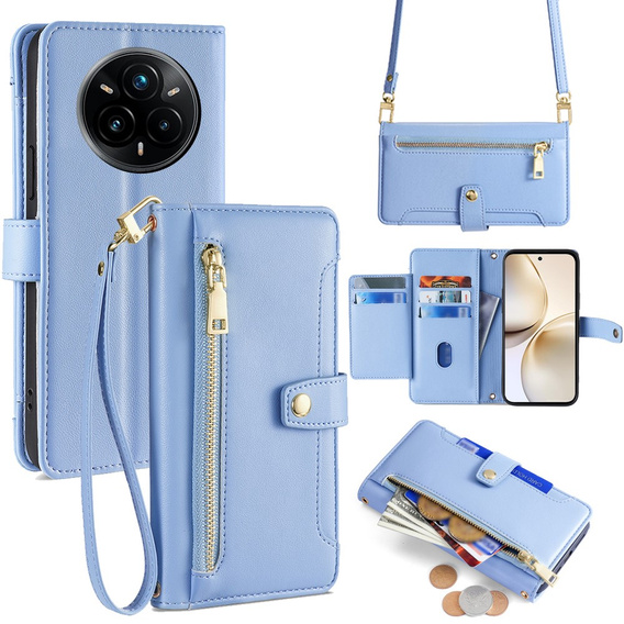 Flip case for Realme 14 Pro 5G, Wallet Zipper Pocket, blue