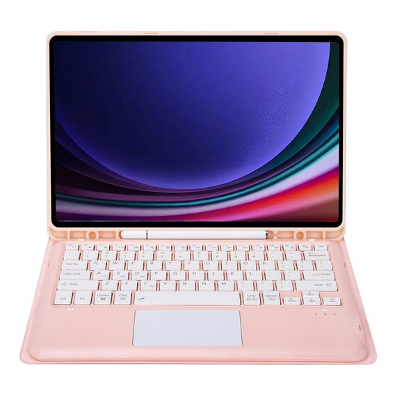 Case + keyboard Samsung Galaxy Tab S9+, Leather Pen Slot TouchPad, pink rose gold