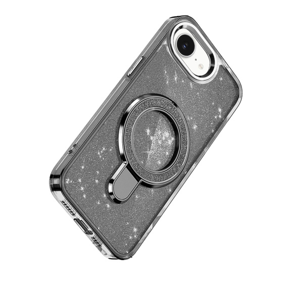 Case for iPhone 16e, Glittery Magnetic Kickstand, black