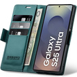 Case for Samsung Galaxy S25 Ultra, ERBORD Glossy Litchi, wallet with flap, green