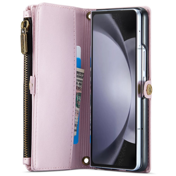 Case CASEME for Samsung Galaxy Z Fold6 5G, RFID Leather Wallet, with shoulder strap, pink