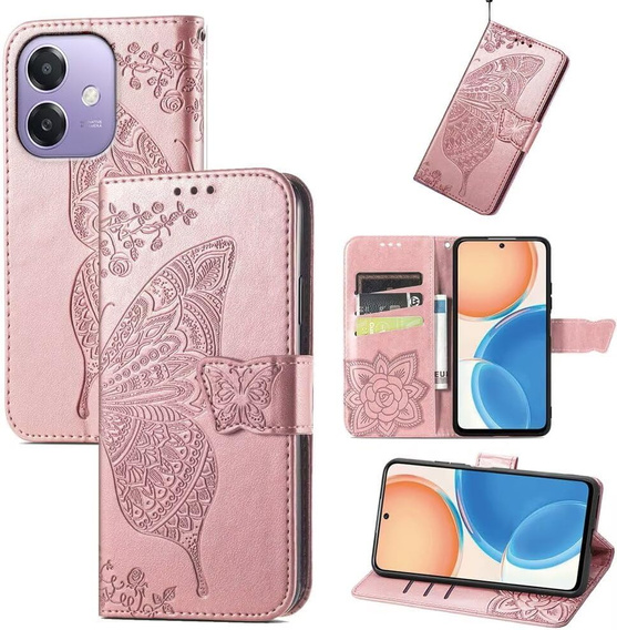 Flip case for Oppo A40 / Oppo A40m, Butterfly, pink rose gold