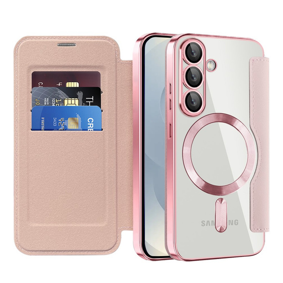 Flip case for Samsung Galaxy S25, RFID Wallet MagSafe CamShield, pink