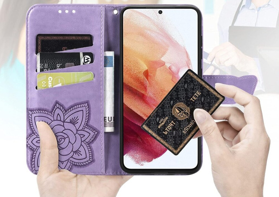 Flip case for Motorola Moto E14, Butterfly, purple