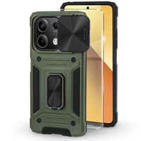 Armored Case for Xiaomi Redmi Note 13 5G, CamShield Slide, green + Tempered Glass 9H