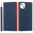 Flip case for iPhone 14 Plus, Litchi Skin Grain, dark blue