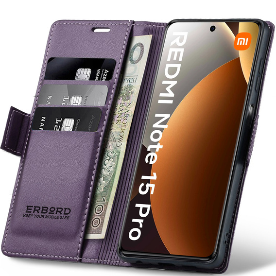 ERBORD Glossy Litchi flip case for Xiaomi Redmi Note 15 Pro 4G