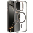 Case for iPhone 16 Pro Max, for MagSafe, ERBORD Matt Case, transparent / titanium + Screen Glass