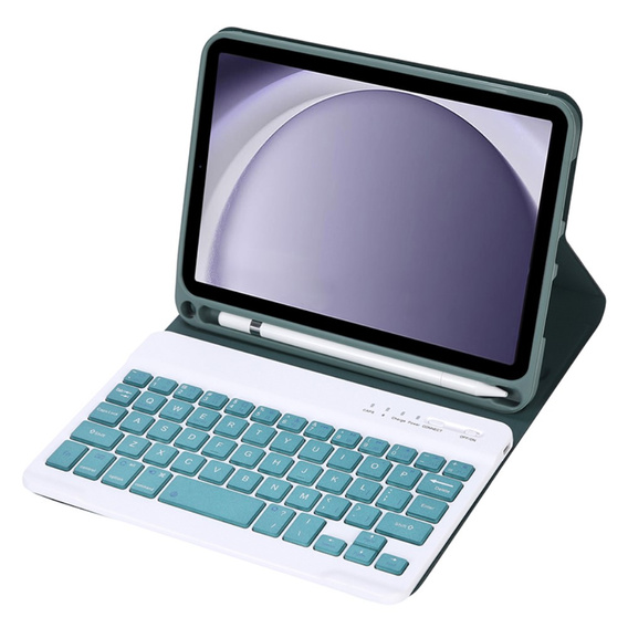 Case + keyboard Samsung Galaxy Tab A9, Leather Pen Slot, dark green
