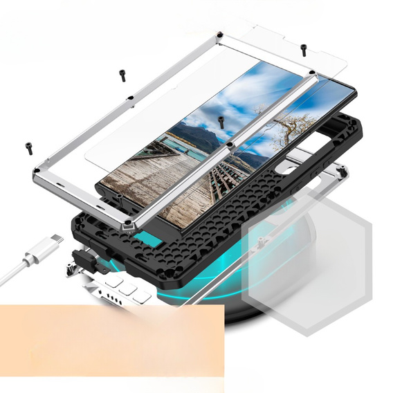 Armored case for Samsung Galaxy S22 Ultra, R-JUST CamShield Slide, silver