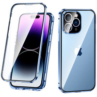 Case for iPhone 14 Pro, Magnetic Dual Glass, blue
