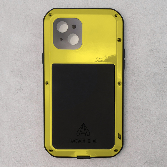 Love Mei Case for iPhone 13 mini, armored with glass, yellow / black