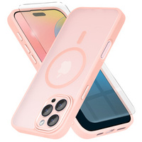 Case for iPhone 16 Pro, for MagSafe, ERBORD Matt Case, pink + Screen Glass