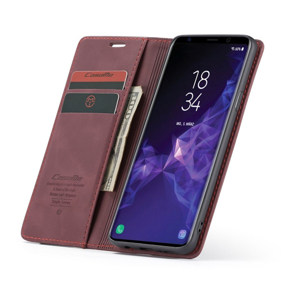 CASEME case for Samsung Galaxy S9 Plus, Leather Wallet Case, maroon