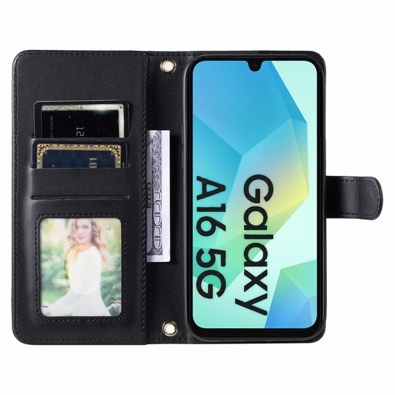 Flip case for Samsung Galaxy A16, Rhombus Crossbody Leather, black