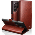 Flip case for Samsung Galaxy S25 Ultra, QIALINO Leather Wallet, dark brown