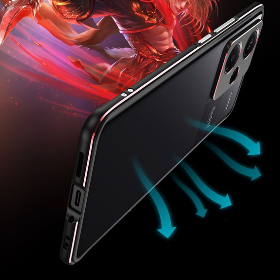 Case for Xiaomi Redmi Note 13 Pro+, Armor Bumper, with lens cover, black / red