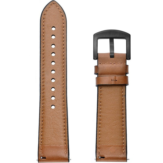 22mm Genuine Leather Coated Silicone Watch Band - Brown