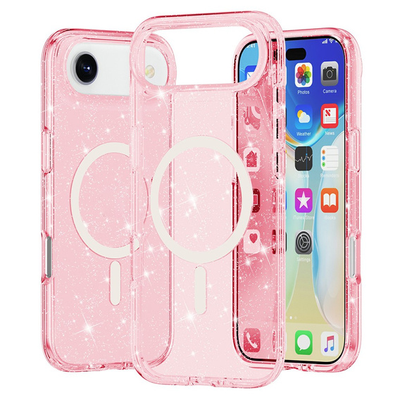 Case for iPhone Air, for MagSafe, glitter, translucent pink