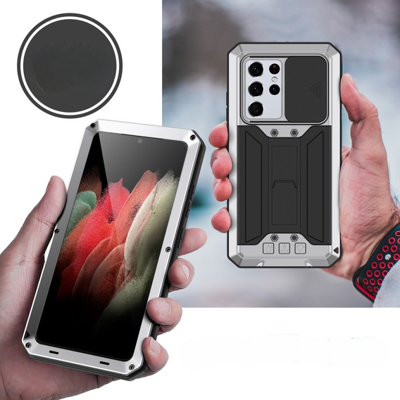 Case for Samsung Galaxy S21 Ultra, R-JUST CamShield Slide, armoured, silver / black