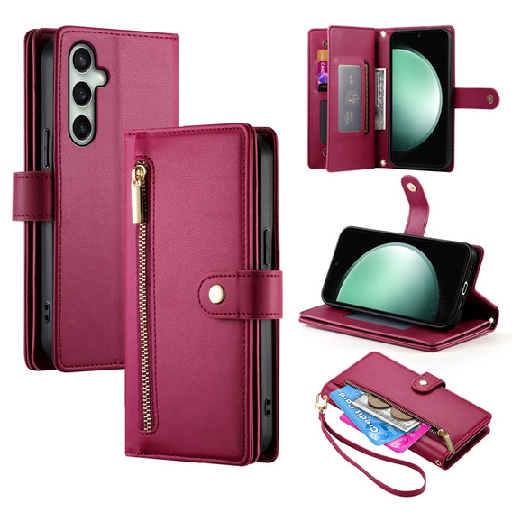 Flip case for Samsung Galaxy S24 FE, Wallet Zipper Pocket, red