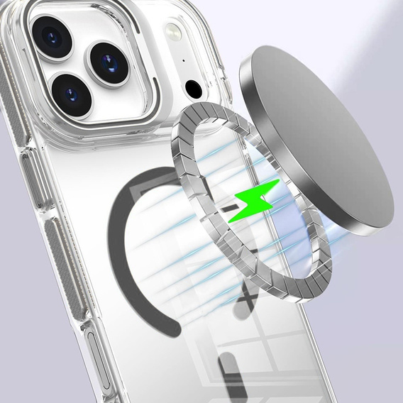 Case for iPhone 17 Pro Max, for MagSafe, with stand, transparent with grey inserts
