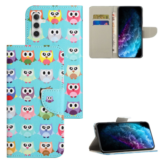 Flip case for Samsung Galaxy M15 5G, Wallet, Owls blue
