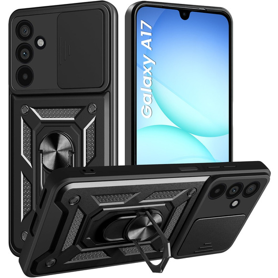 Armoured case for Samsung Galaxy A17 5G, with camera protection, with stand, black