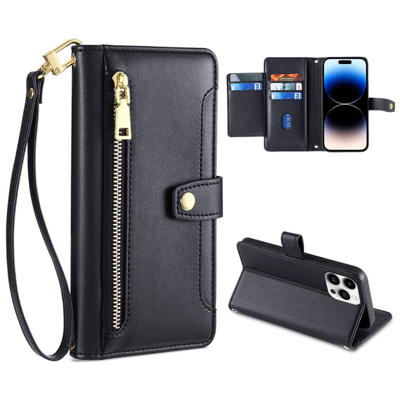 Flip case for iPhone 14 Pro Max, Wallet Zipper Pocket, black