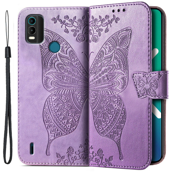 Flip case for Nokia C21 Plus, Butterfly, purple